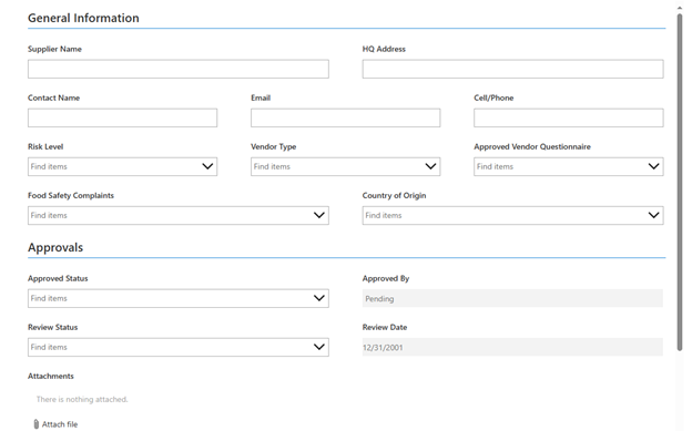 New vendor form